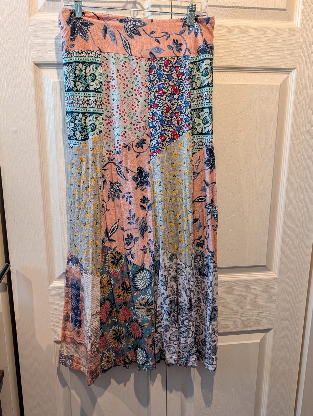 Blue Sky Patchwork Maxi Skirt in Pink and Blue